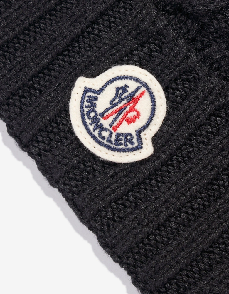 Moncler Enfant Kids Wool Cable Knit Beanie Hat in Black