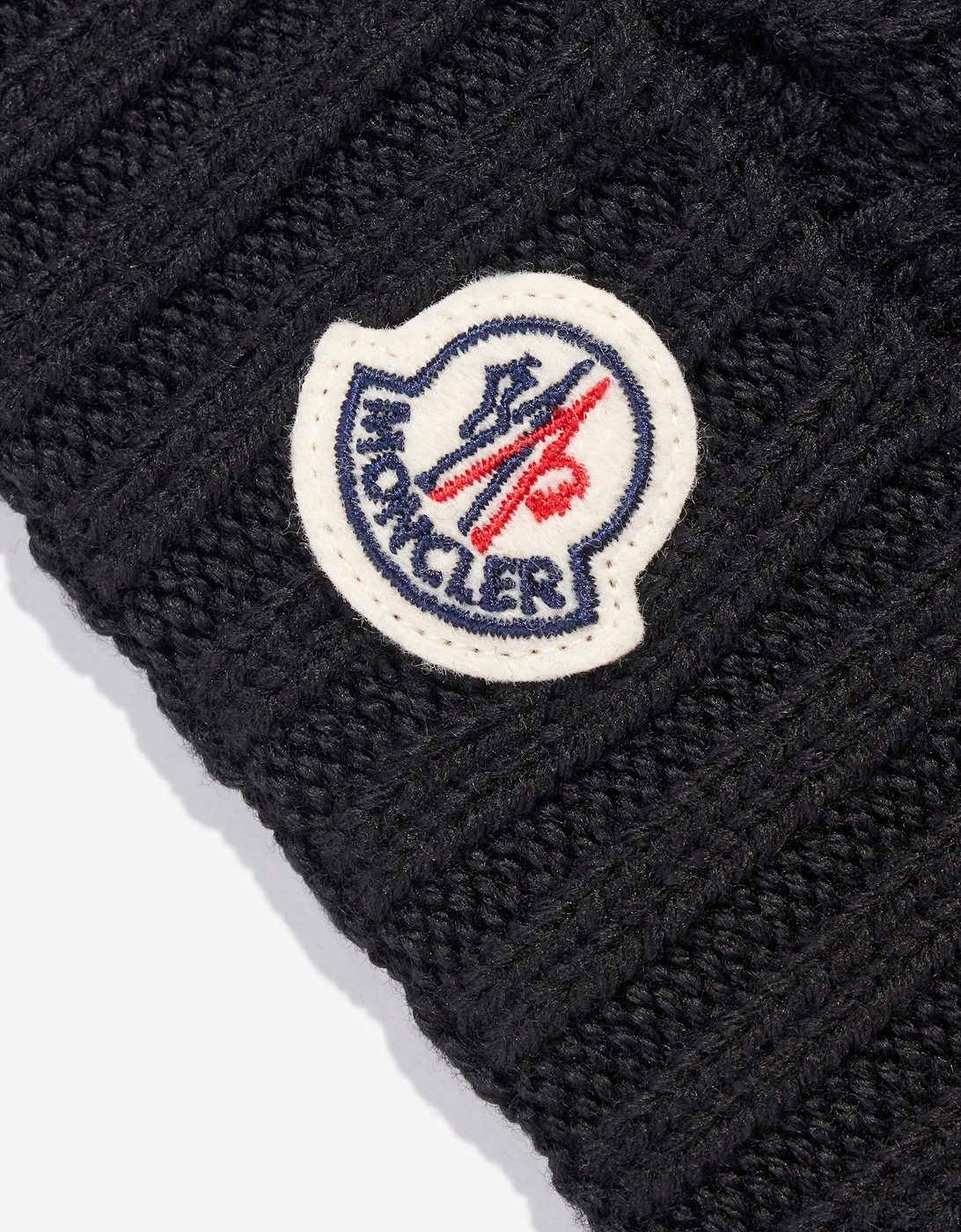 Moncler Enfant Kids Wool Cable Knit Beanie Hat in Black