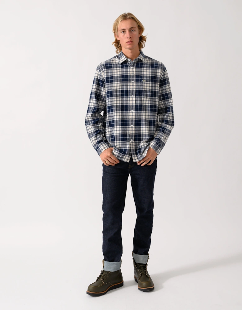 Lacoste Casual Flannel Mens Long Sleeve Shirt - Lapland/Navy Blue-Rill DCN0