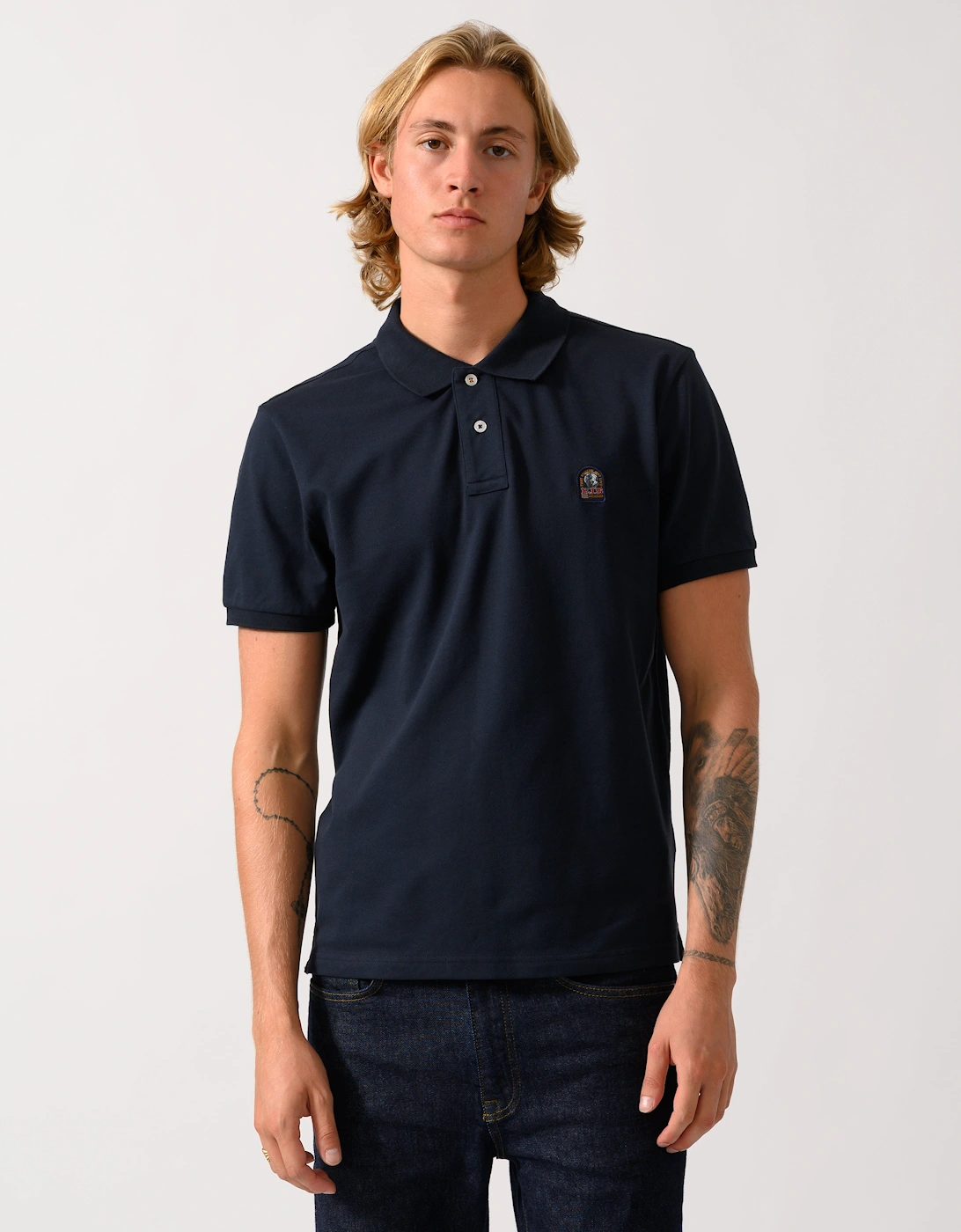 Men's Parajumpers Wellington Mens Short Sleeve Polo - Blue Navy 316 - Black - Size: 42