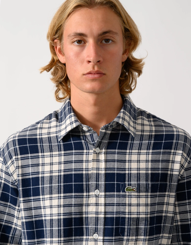 Lacoste Casual Flannel Mens Long Sleeve Shirt - Lapland/Navy Blue-Rill DCN0