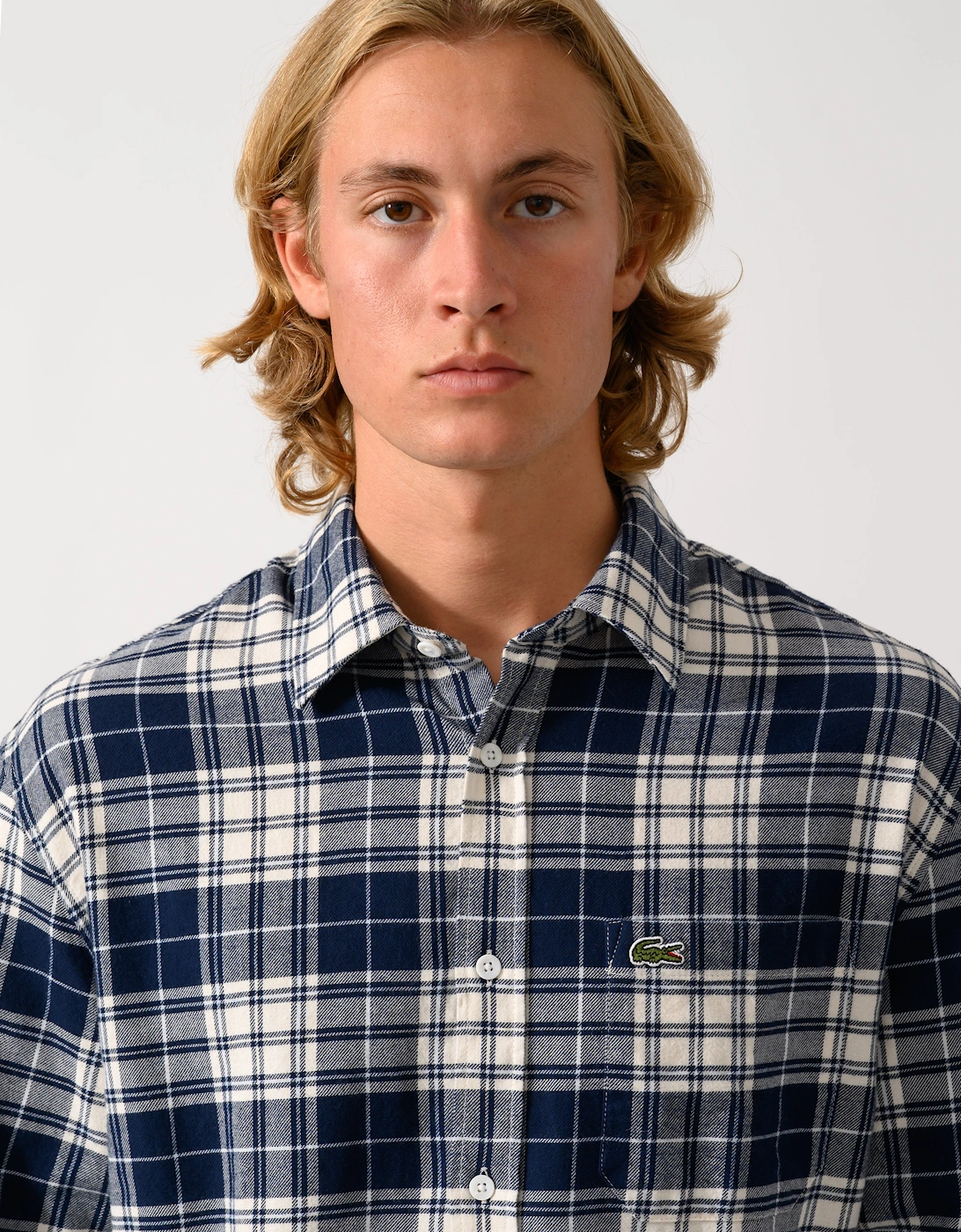 Lacoste Casual Flannel Mens Long Sleeve Shirt - Lapland/Navy Blue-Rill DCN0