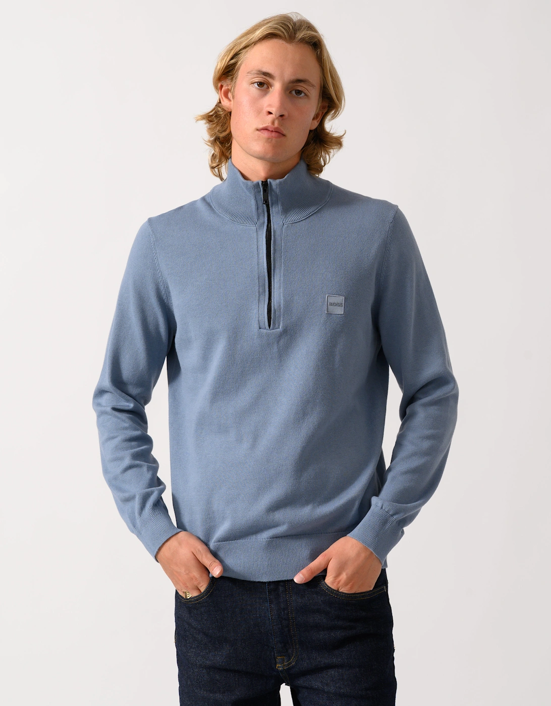 BOSS Orange Kanobix S Mens 1/4 Zip Jumper  - Medium Blue 424