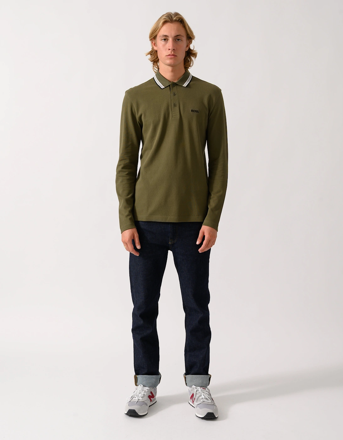 BOSS Green Plisy Mens Long Sleeve Polo Shirt  - Open Green 398