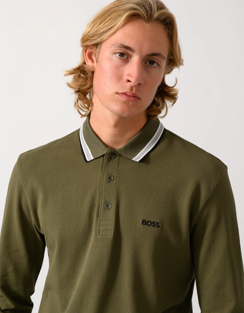 BOSS Green Plisy Mens Long Sleeve Polo Shirt  - Open Green 398
