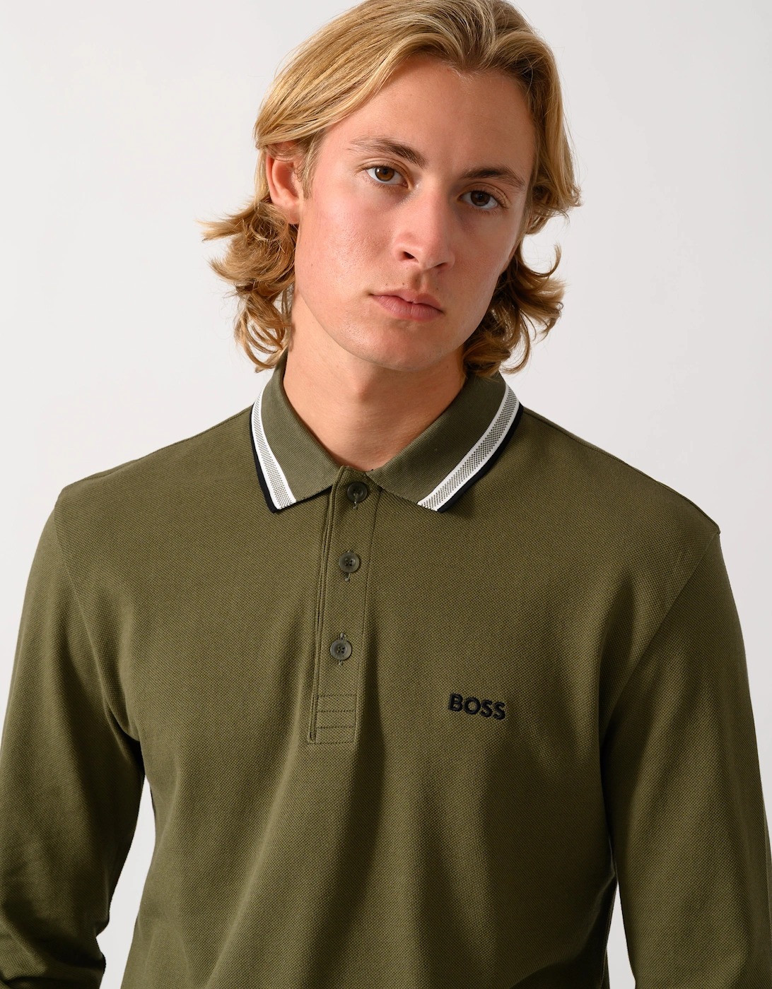 BOSS Green Plisy Mens Long Sleeve Polo Shirt  - Open Green 398
