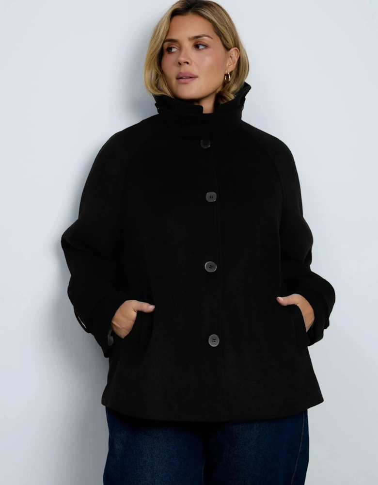 Black Wool Blend Jacket with Button Fastening