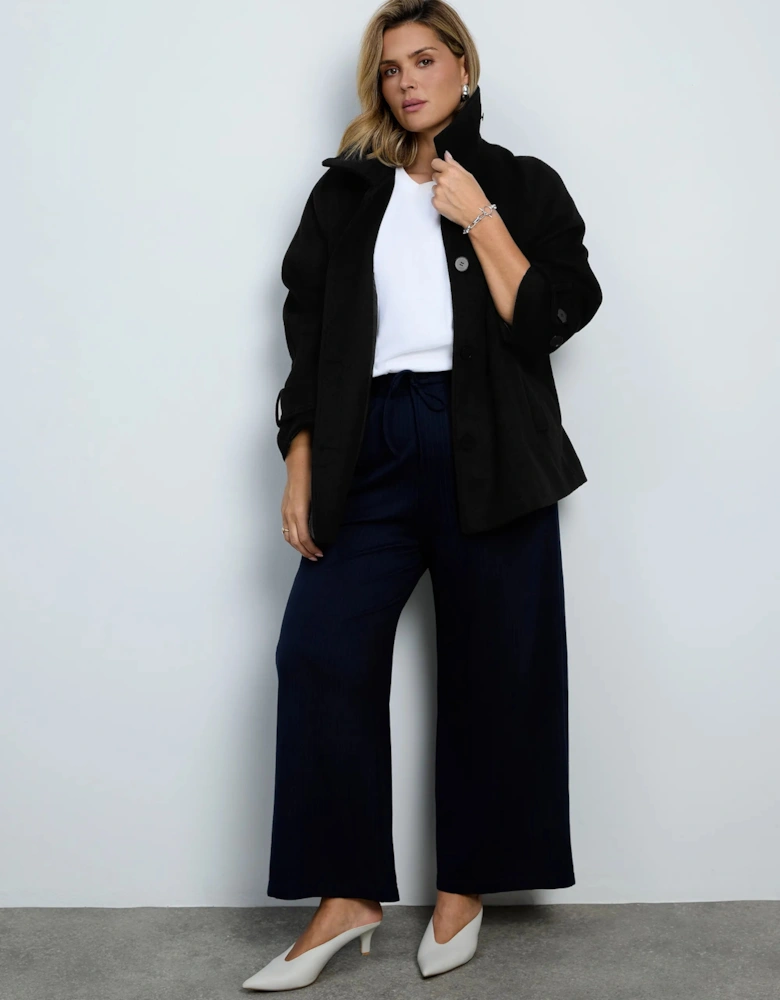 Black Wool Blend Jacket with Button Fastening