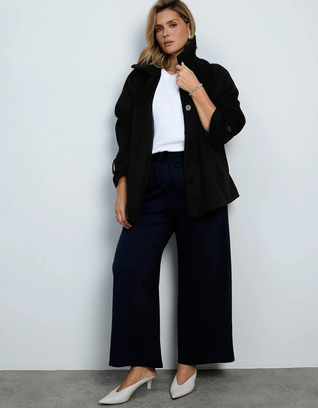 Black Wool Blend Jacket with Button Fastening