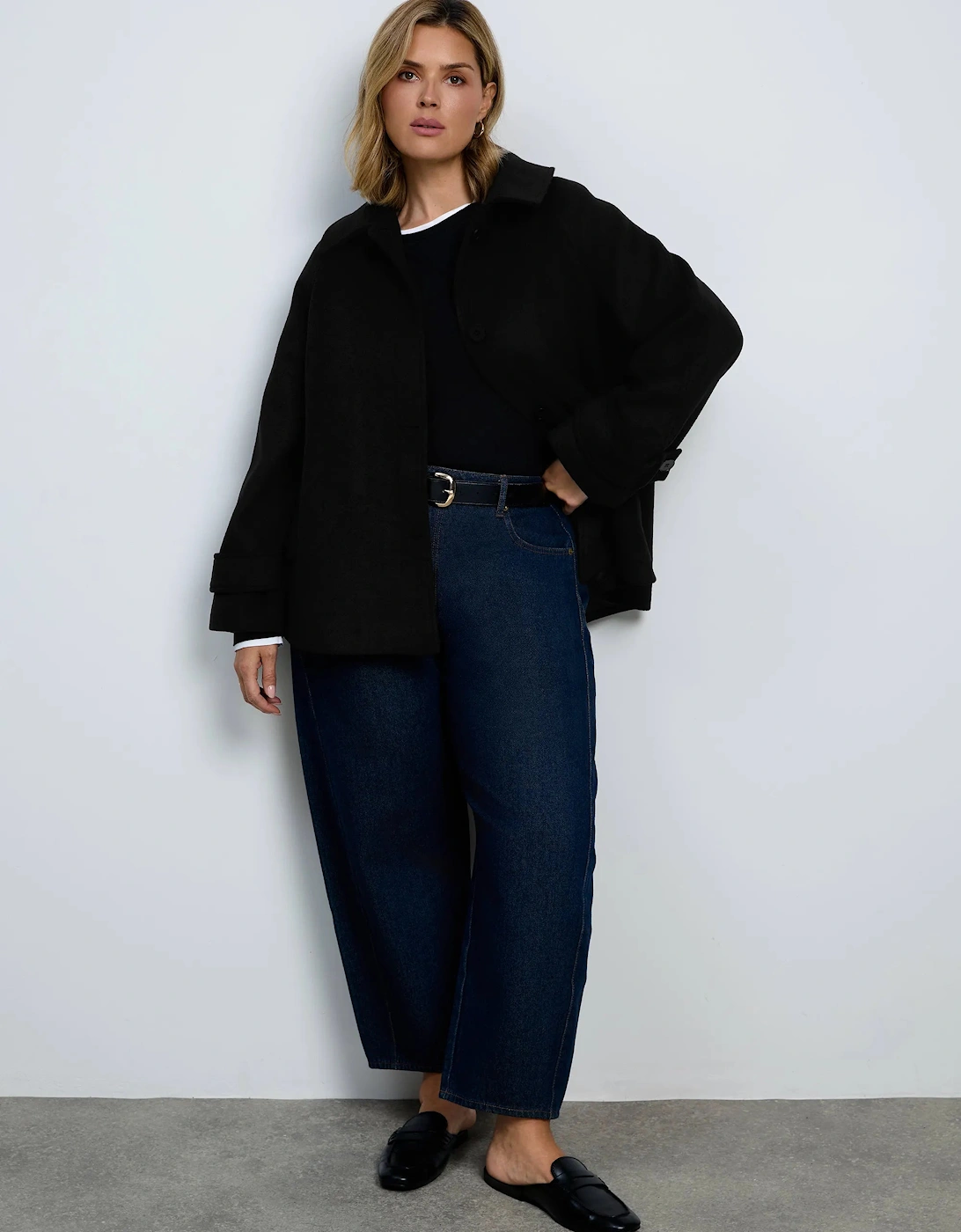 Black Wool Blend Jacket with Button Fastening