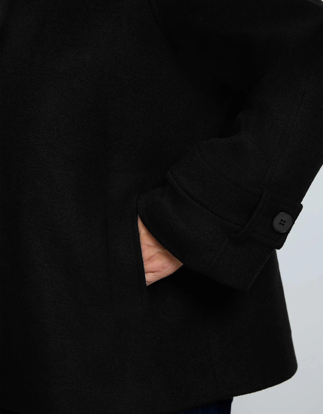 Black Wool Blend Jacket with Button Fastening