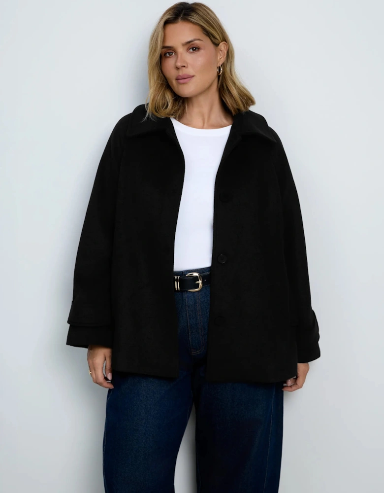 Black Wool Blend Jacket with Button Fastening