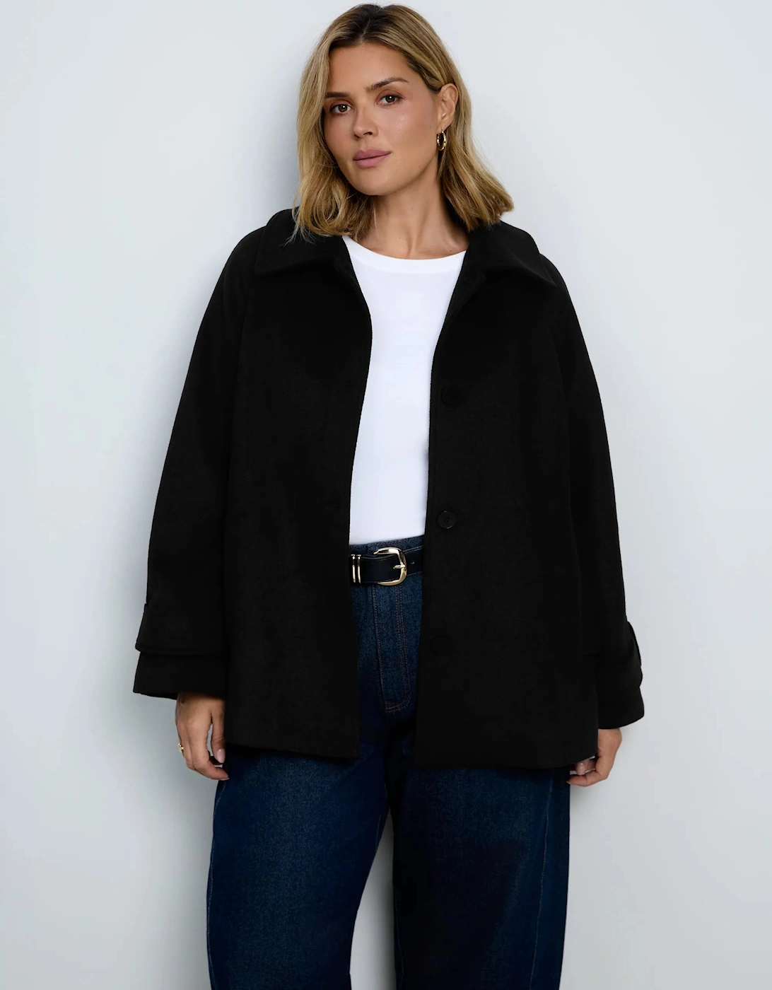 Black Wool Blend Jacket with Button Fastening