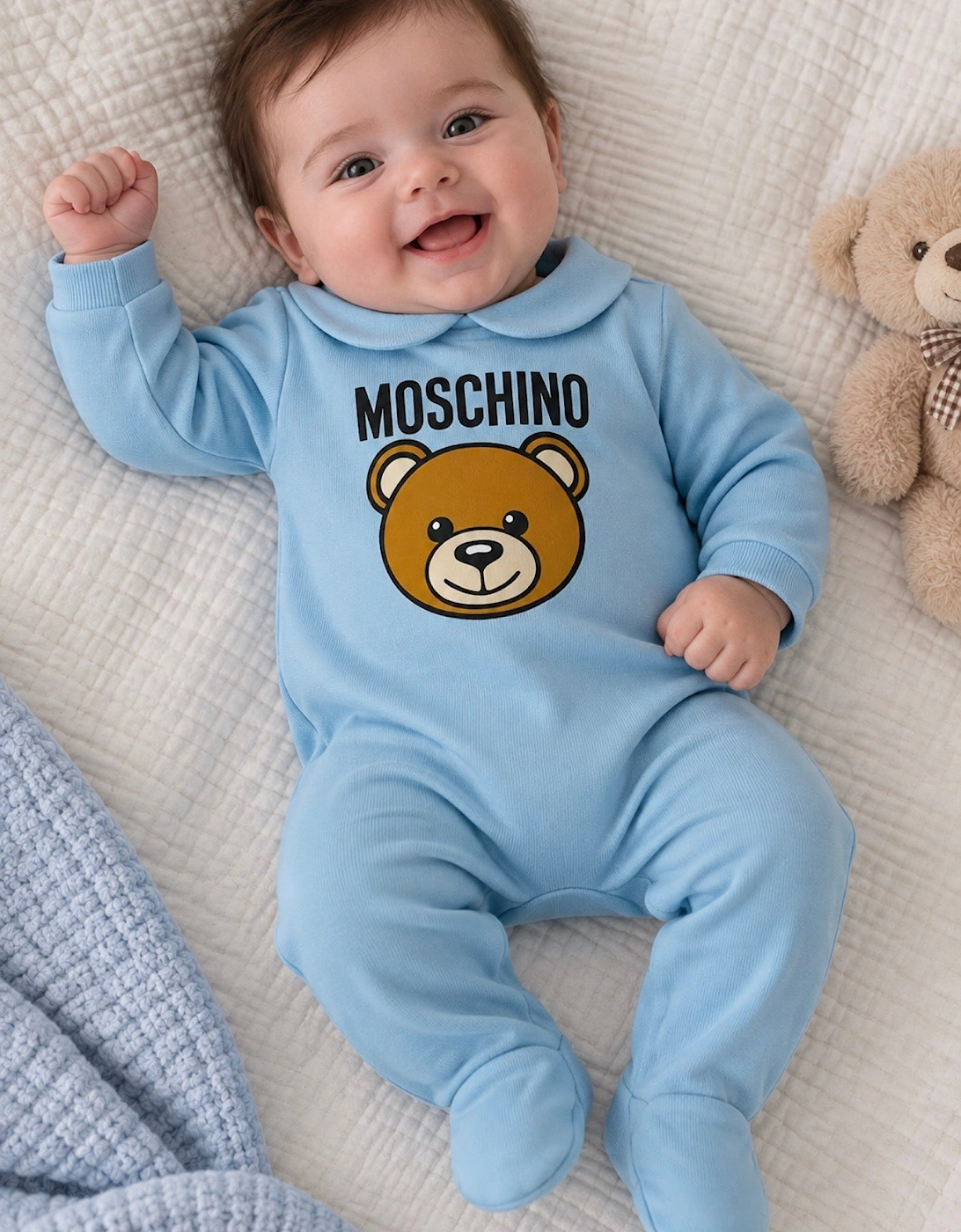 MOSCHINO BABY SKY BLUE BABYGROW WITH GIFT BOX MUY09O