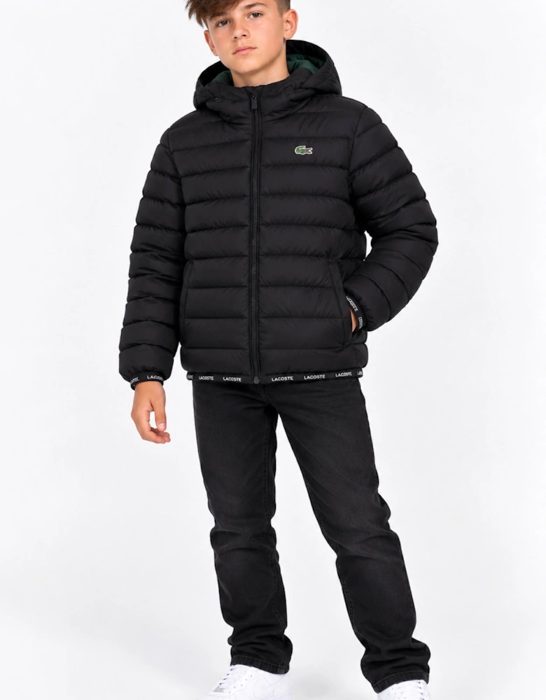 LACOSTE BOYS BLACK MID WEIGHT PUFFER JACKET 847907