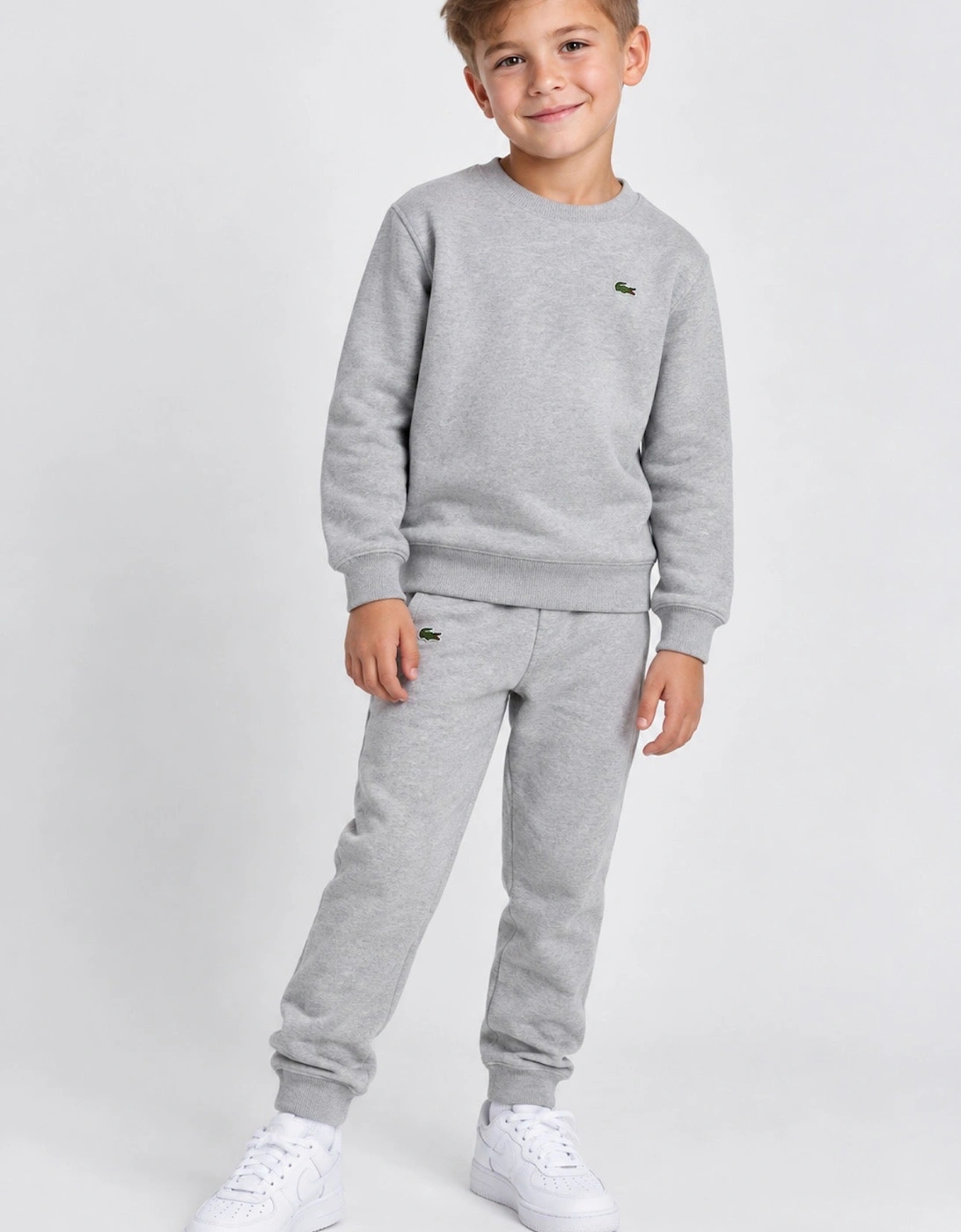 LACOSTE CORE FLEECE CREW TRACKSUIT IN ARGENT CHINE HEATHER 847029