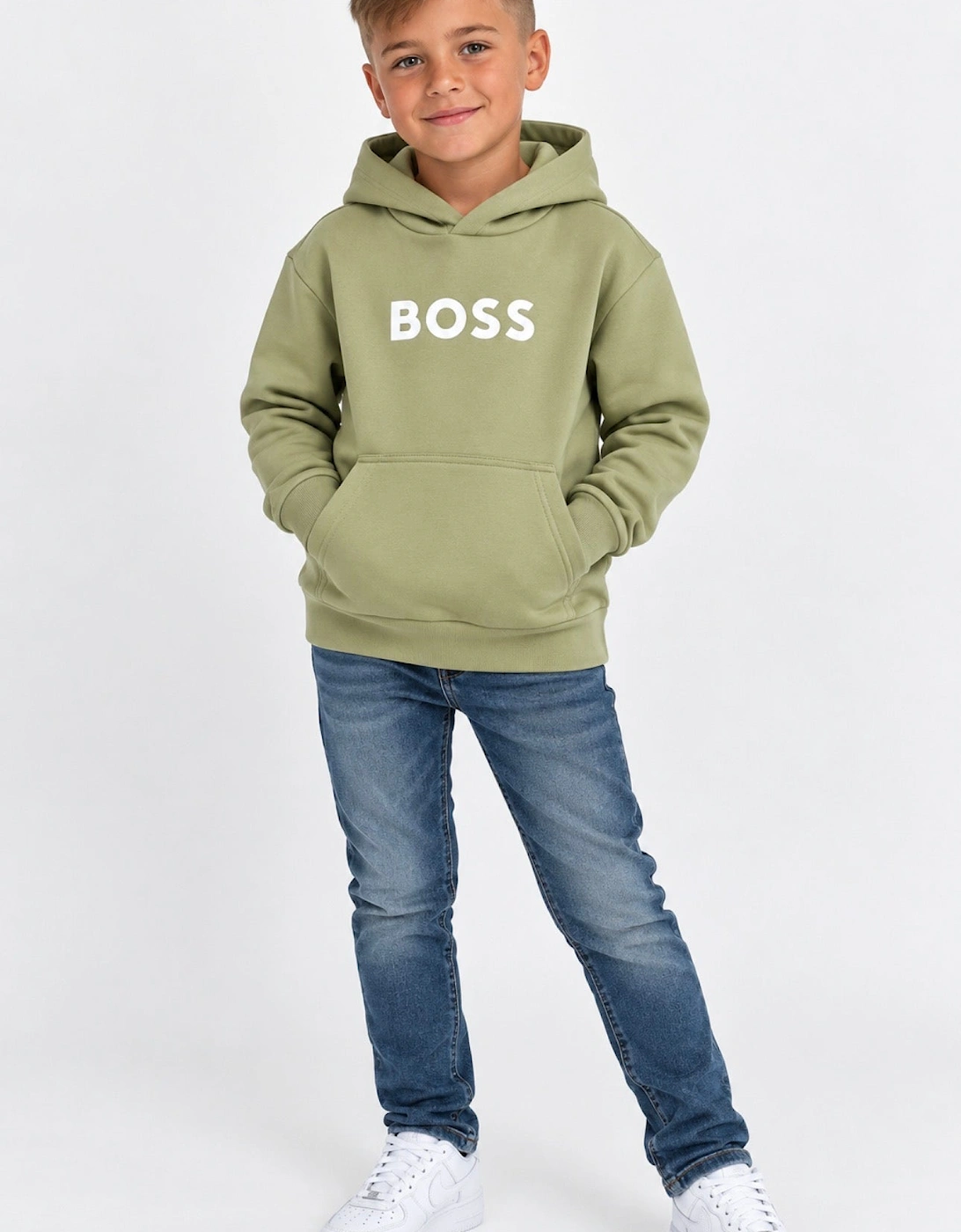 BOSS BOYS HOODY IN ELM GREEN J53396