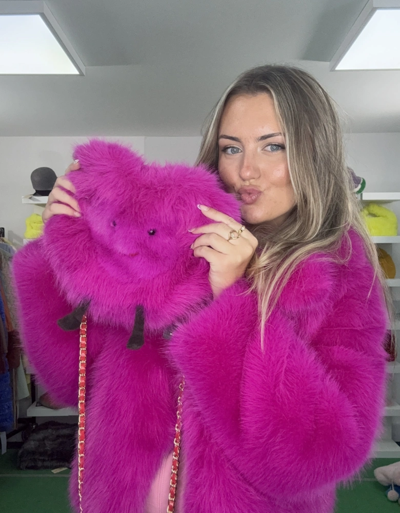 Hot Pink Handmade Bamboo Faux Fur Heart Bag