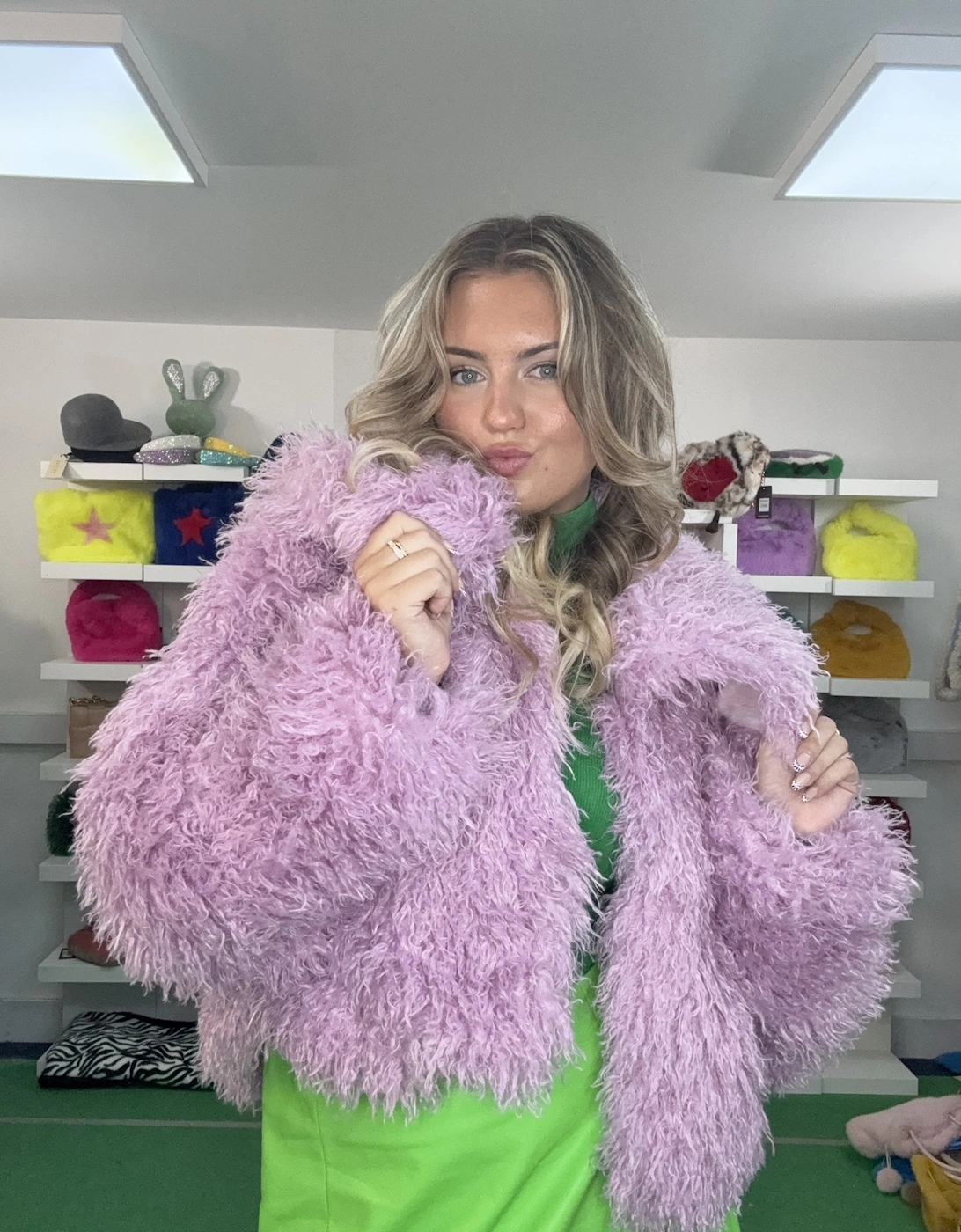 Lilac Bamboo Blend Faux Mongolian Jacket