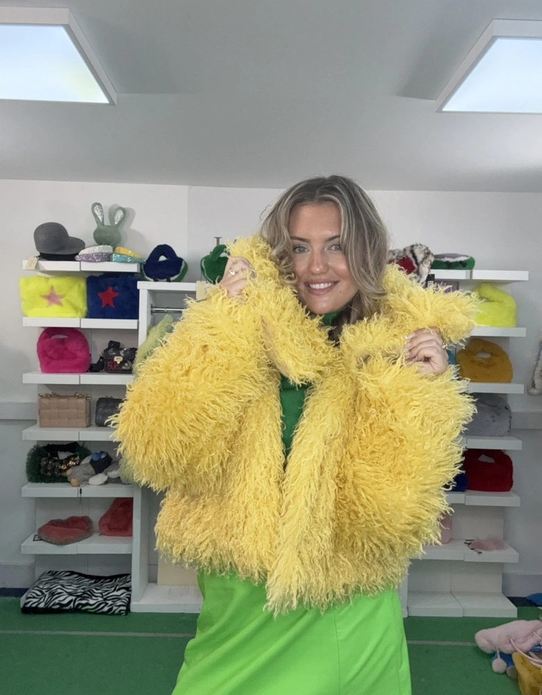Yellow Bamboo Blend Faux Mongolian Jacket