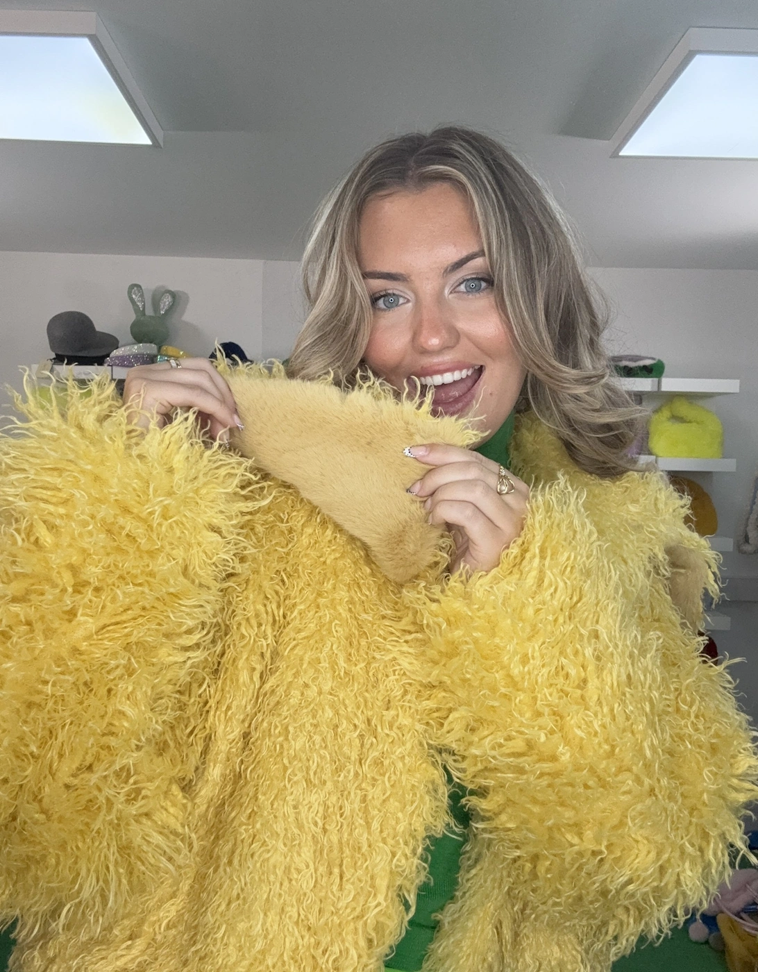 Yellow Bamboo Blend Faux Mongolian Jacket