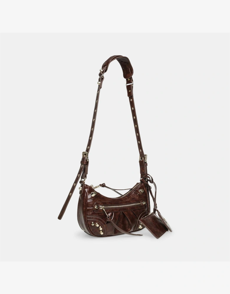 Crescent Shape Cross Body Bag with Gold Tone Hardware