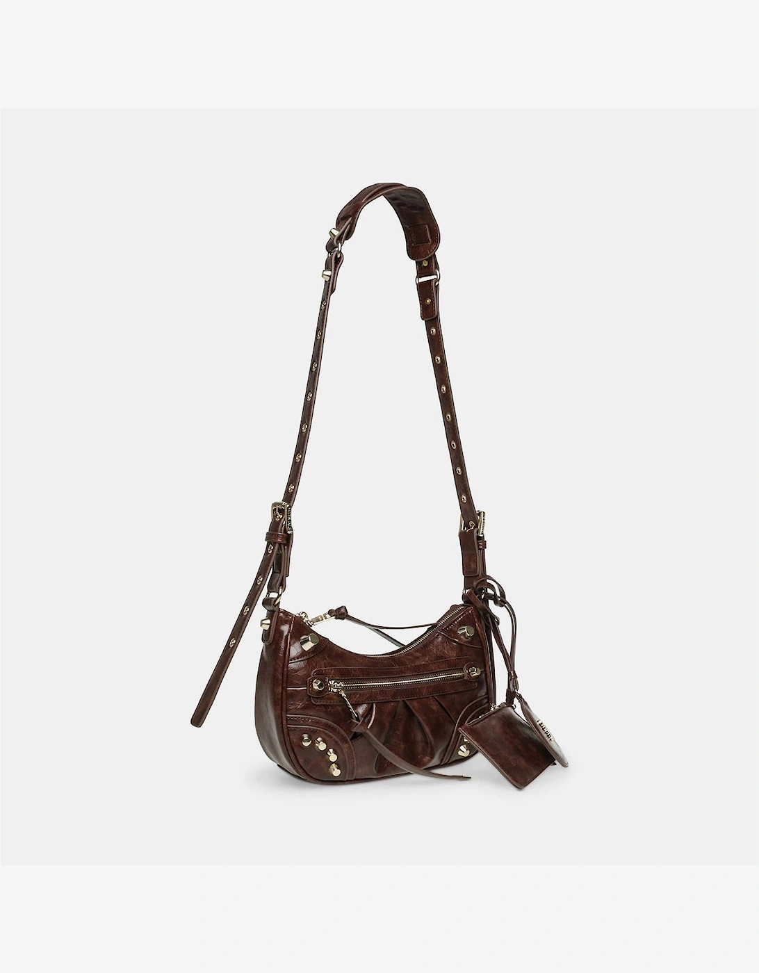 Crescent Shape Cross Body Bag with Gold Tone Hardware