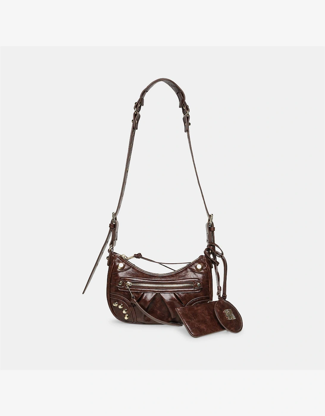 Crescent Shape Cross Body Bag with Gold Tone Hardware
