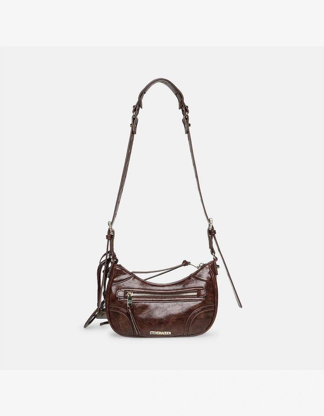 Crescent Shape Cross Body Bag with Gold Tone Hardware