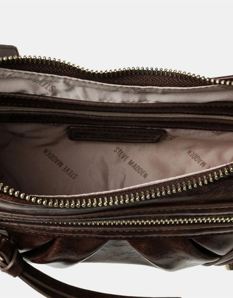 Crescent Shape Cross Body Bag with Gold Tone Hardware