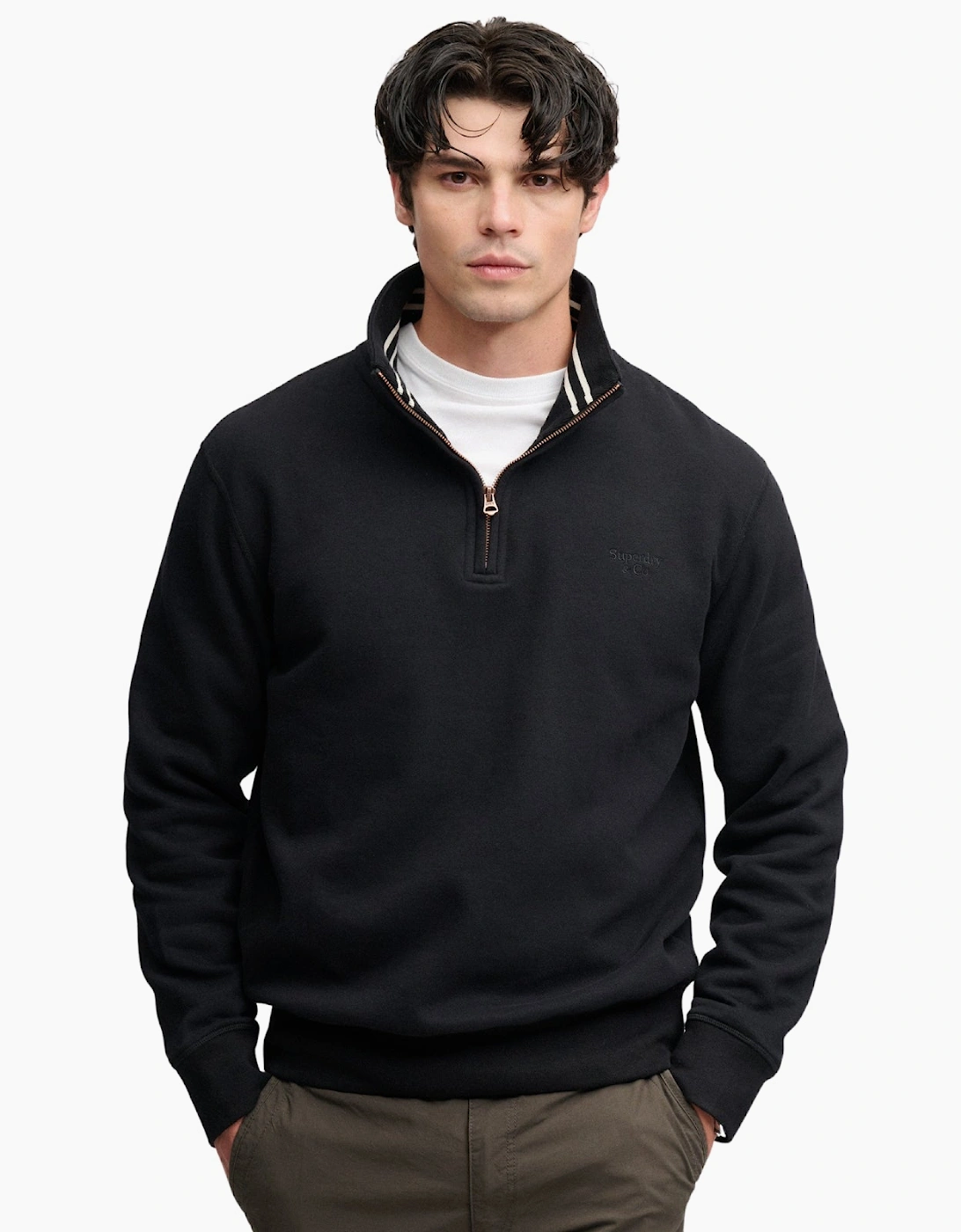 Men's Superdry Mens Essential Serif Logo Half Zip Sweatshirt - Black - Size: 2XL