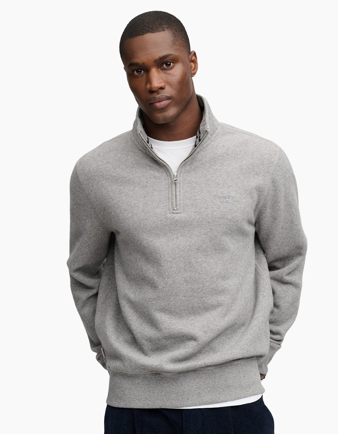 Men's Superdry Mens Essential Serif Logo Half Zip Sweatshirt - Dark Vintage Grey Marl - Size: M