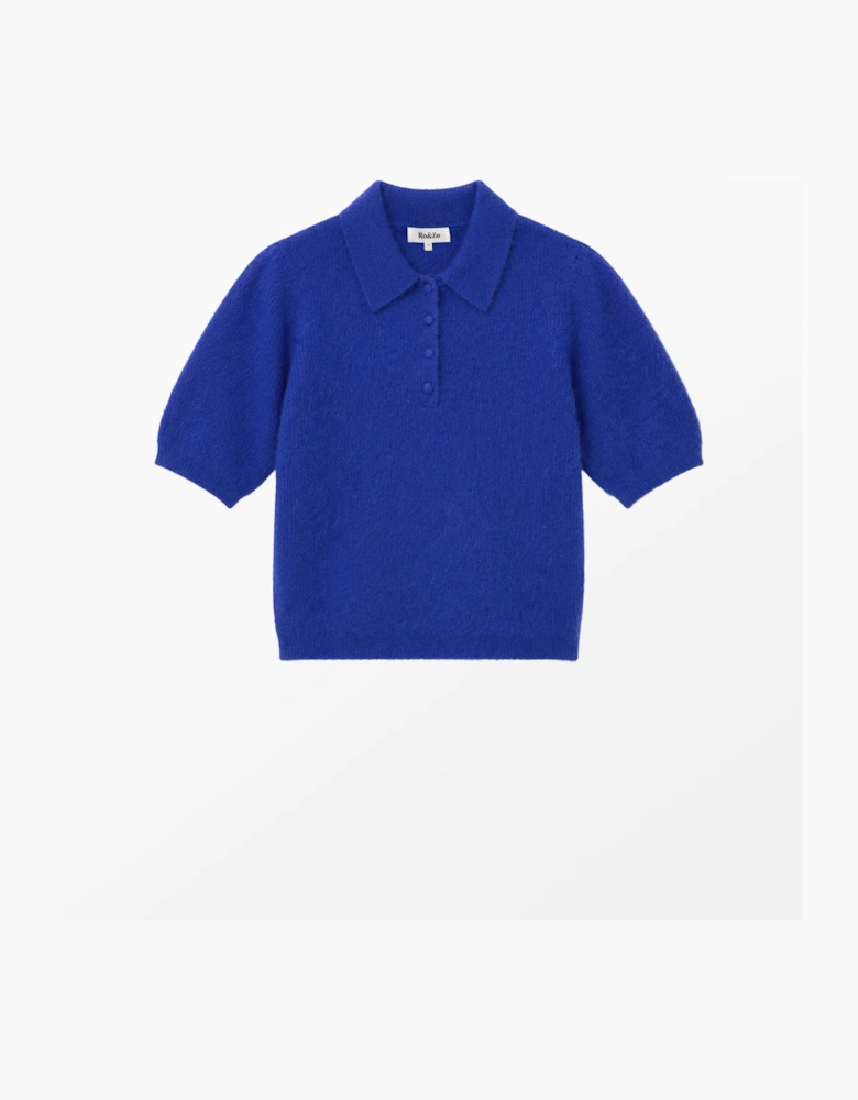 Blue Brushed Knit Top With Wool And Mohair