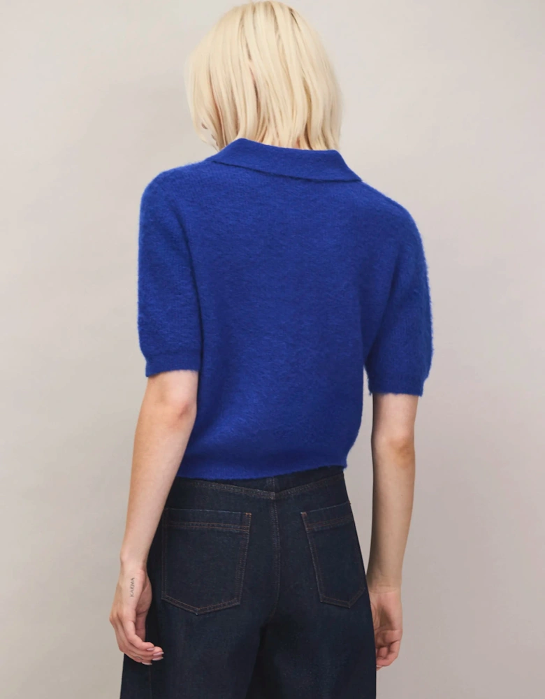 Blue Brushed Knit Top With Wool And Mohair