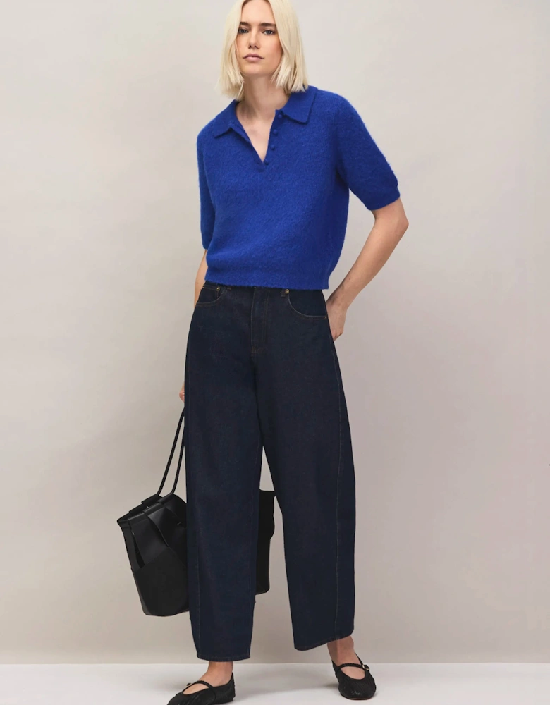 Blue Brushed Knit Top With Wool And Mohair