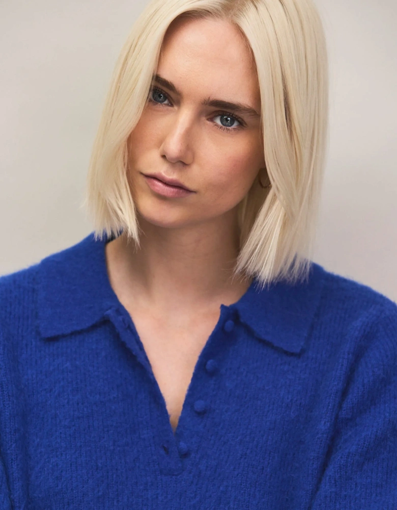 Blue Brushed Knit Top With Wool And Mohair