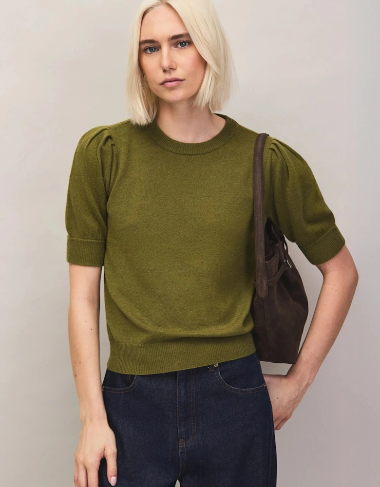 Olive Knit Jumper With Cashmere And Wool