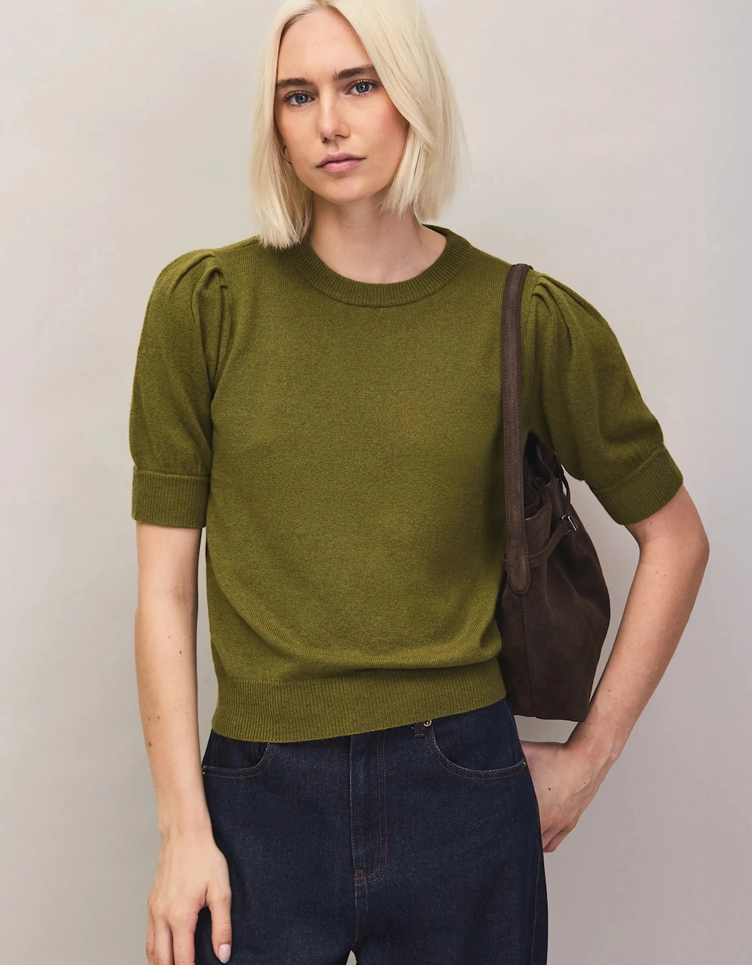 Olive Knit Jumper With Cashmere And Wool