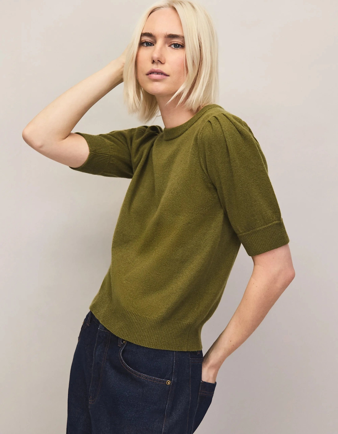 Olive Knit Jumper With Cashmere And Wool