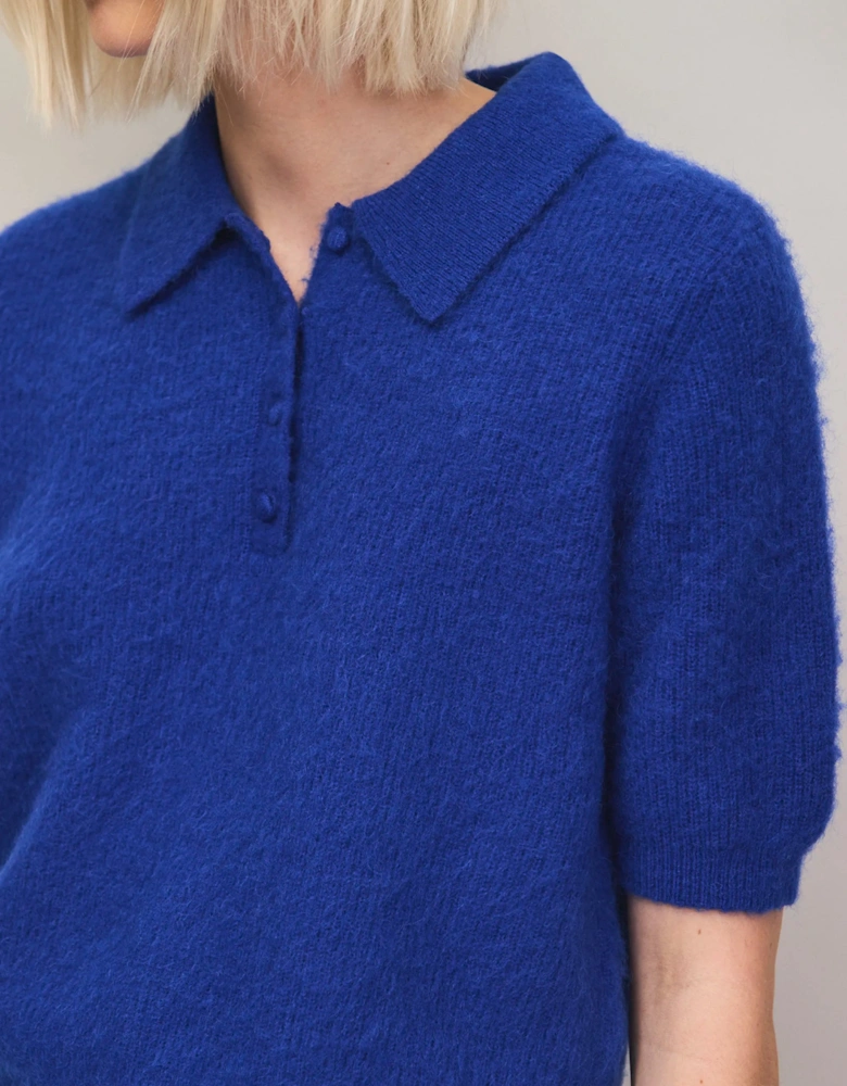 Blue Brushed Knit Top With Wool And Mohair