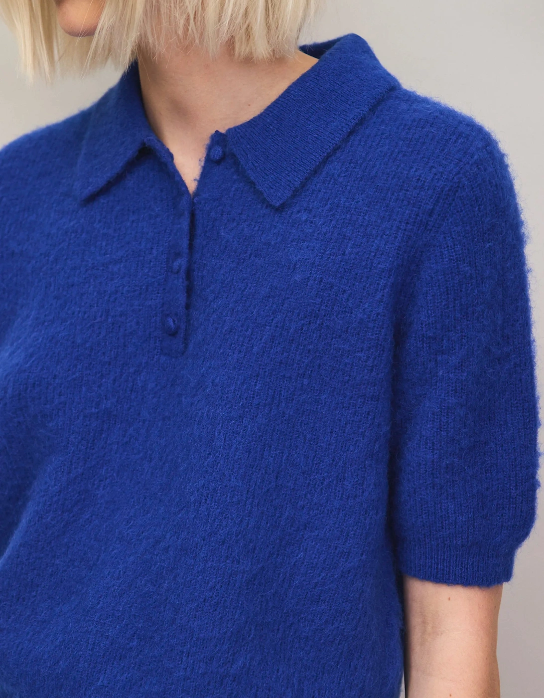 Blue Brushed Knit Top With Wool And Mohair