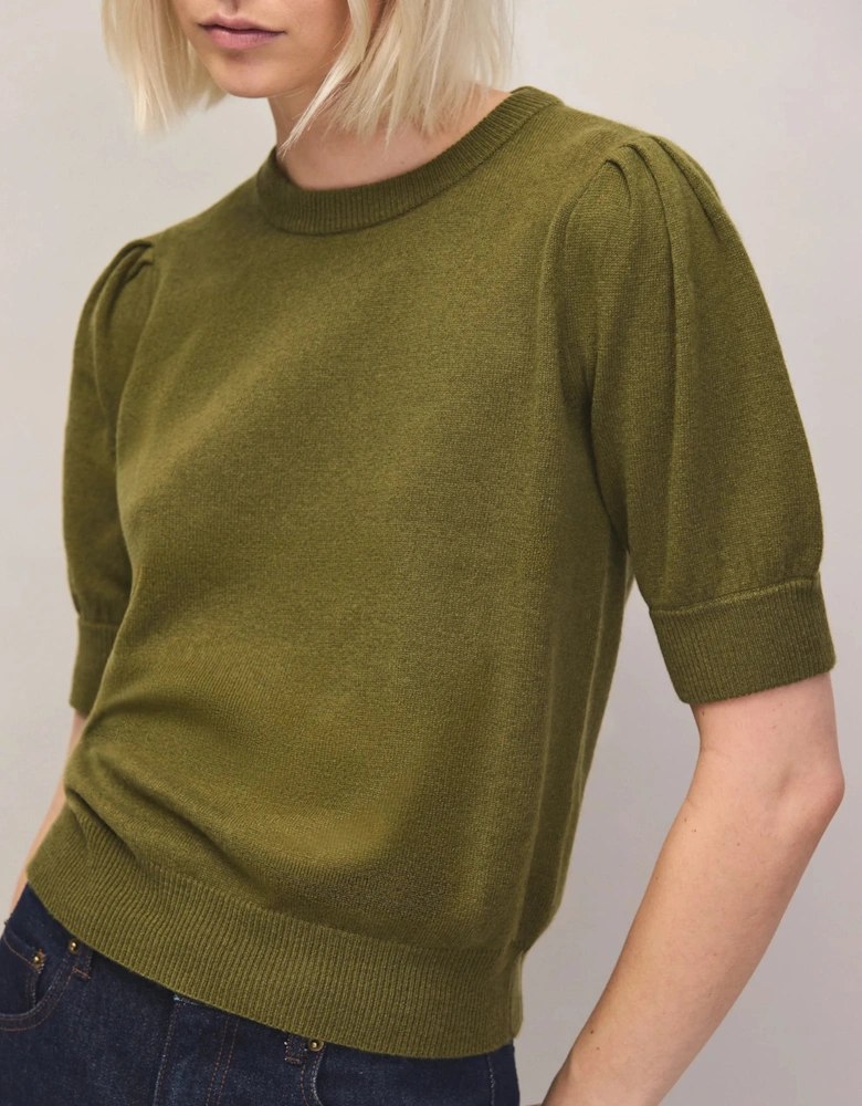 Olive Knit Jumper With Cashmere And Wool