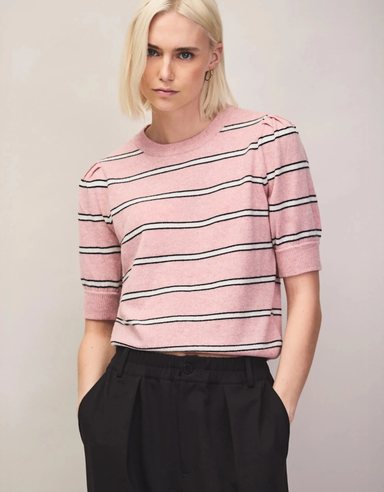 Pink Stripe Knit Jumper With Cashmere And Wool