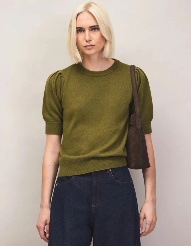 Olive Knit Jumper With Cashmere And Wool