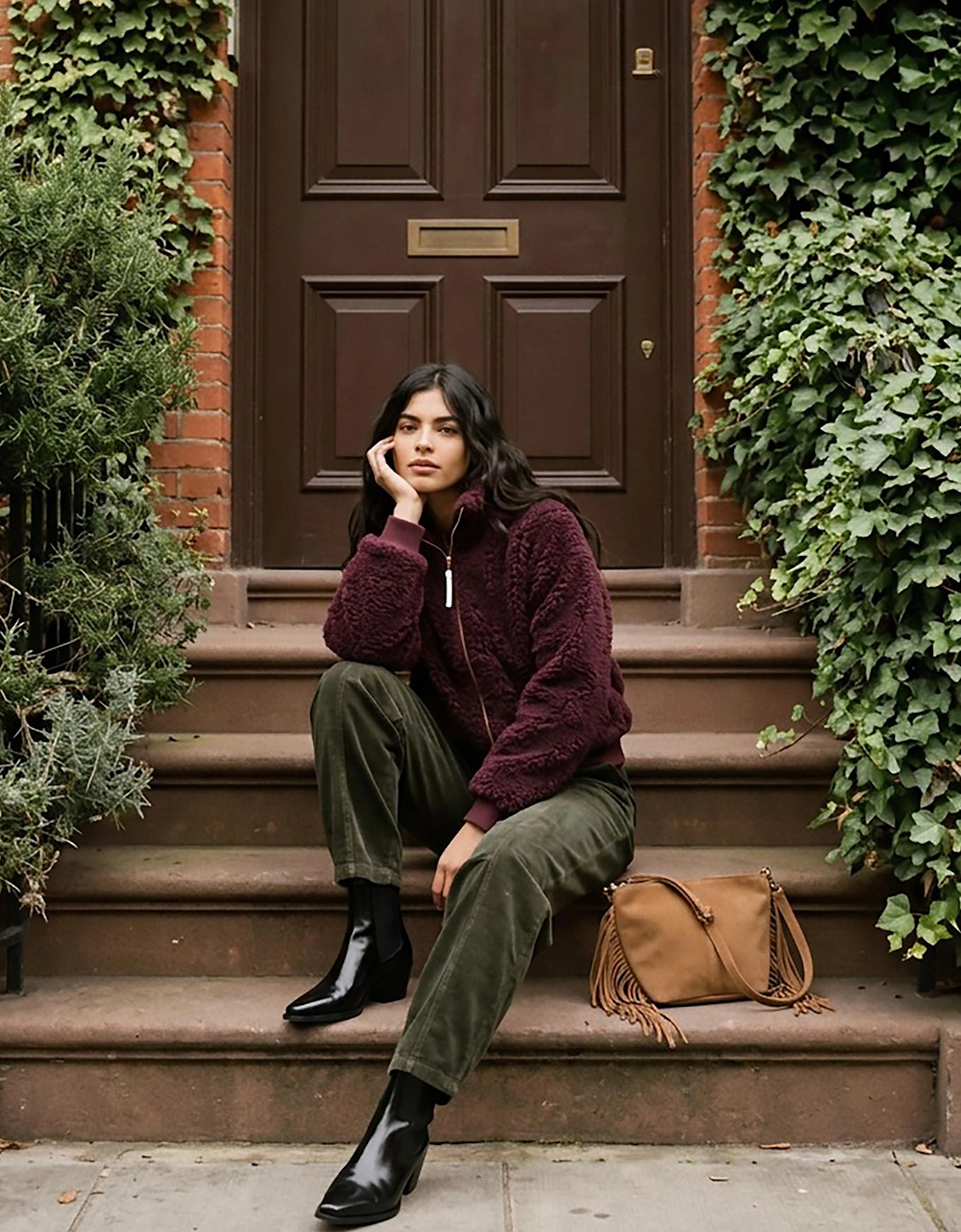 Otis Faux Fur Bomber Jacket - Burgundy