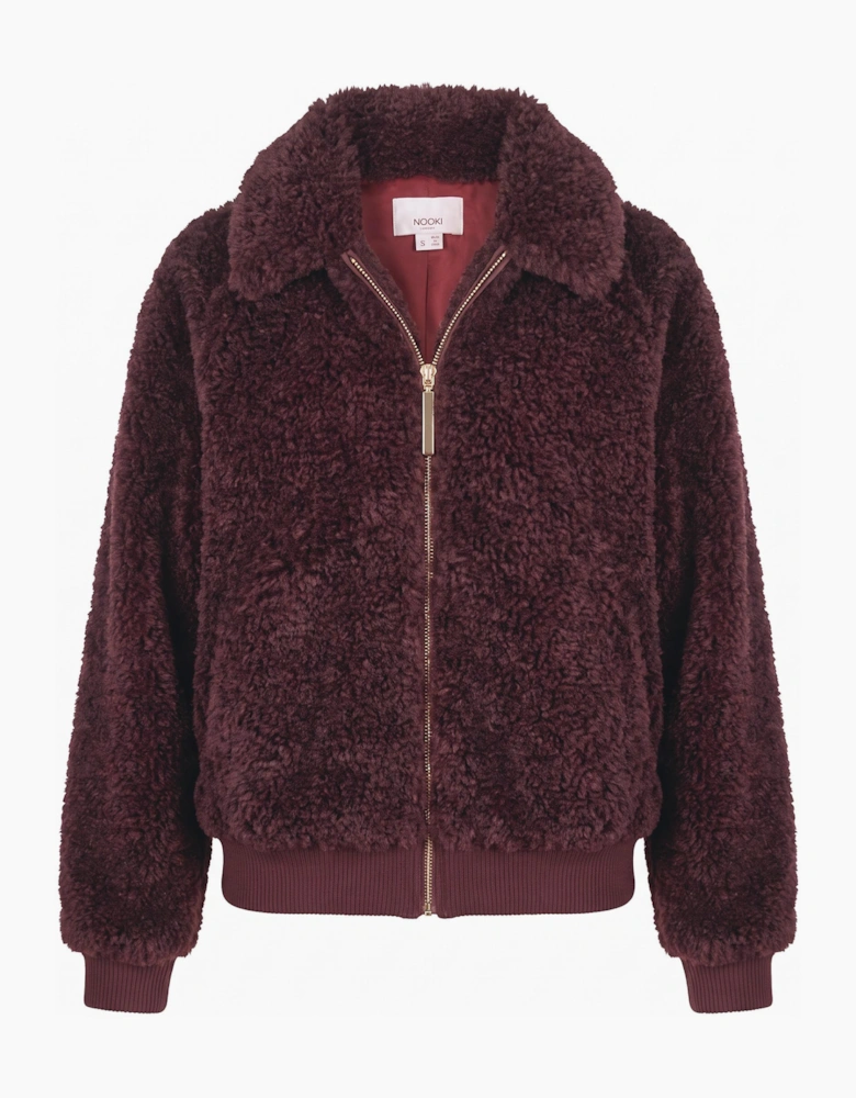 Otis Faux Fur Bomber Jacket - Burgundy