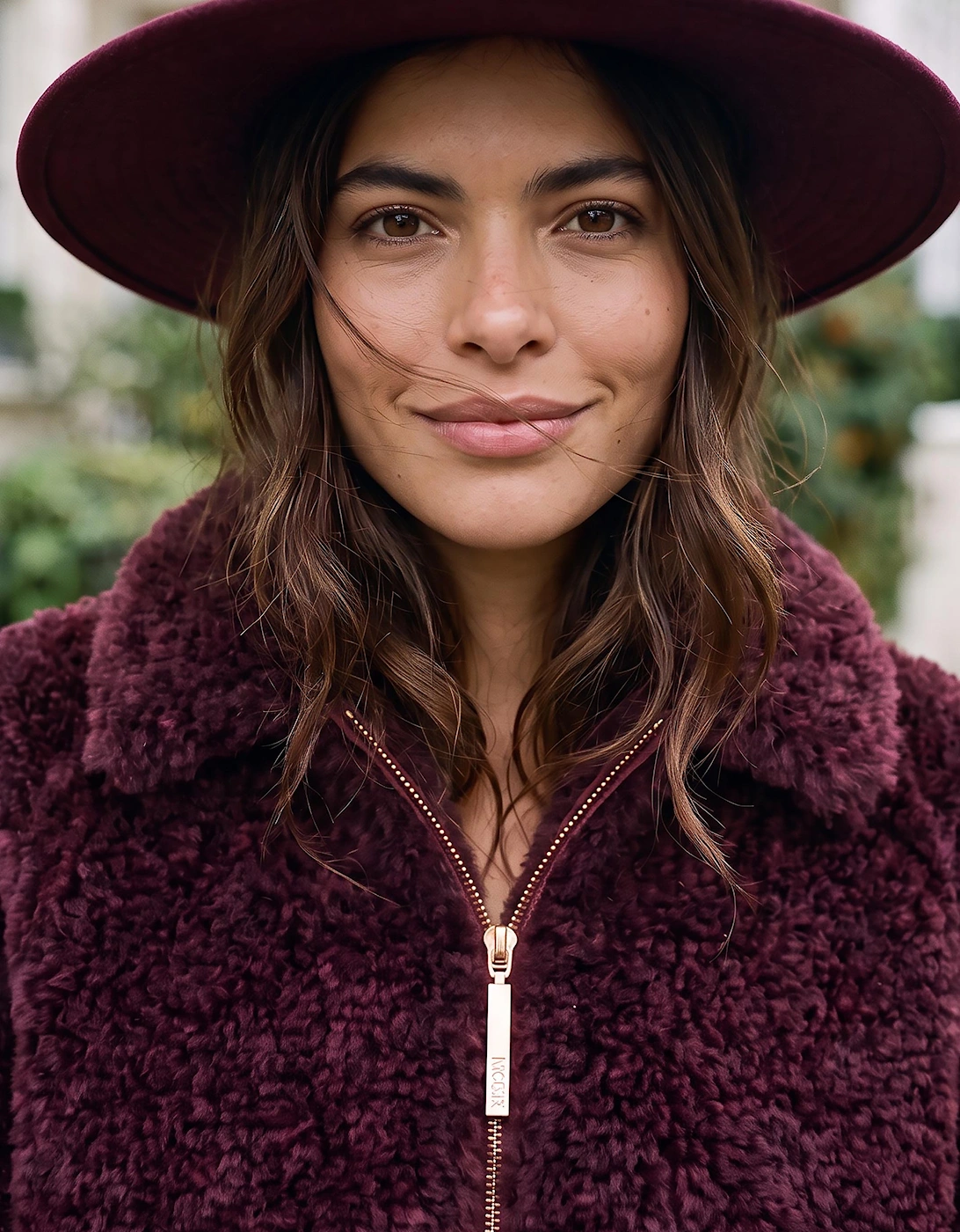 Otis Faux Fur Bomber Jacket - Burgundy