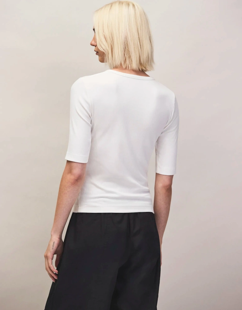 Ivory Ribbed Jersey Henley Top