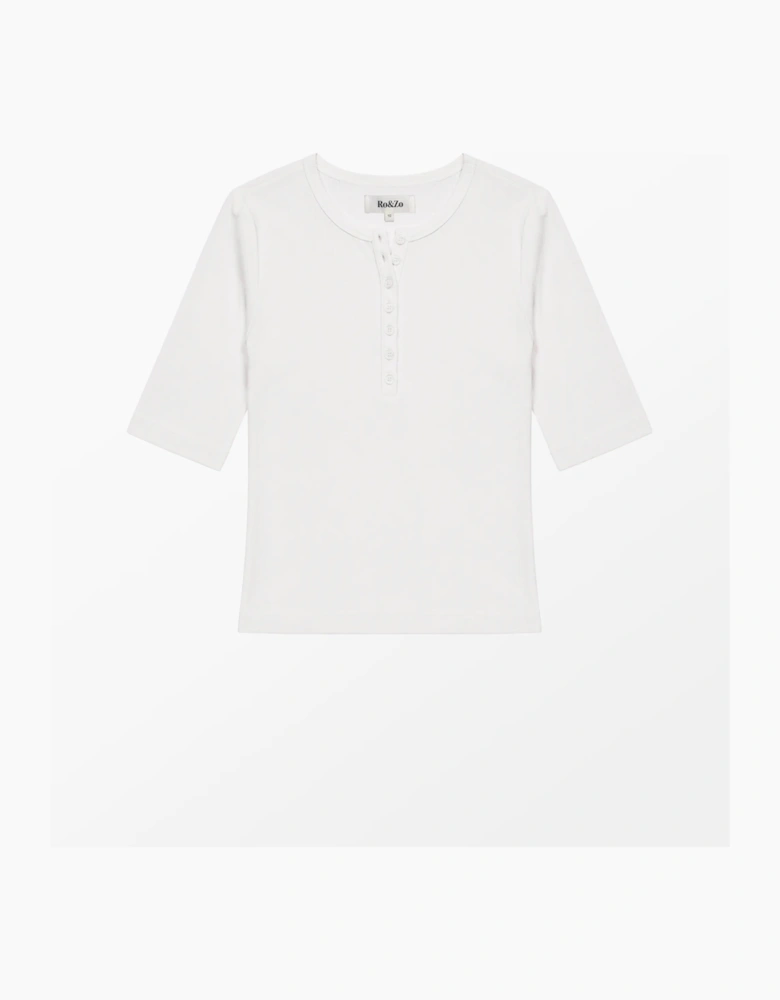 Ivory Ribbed Jersey Henley Top