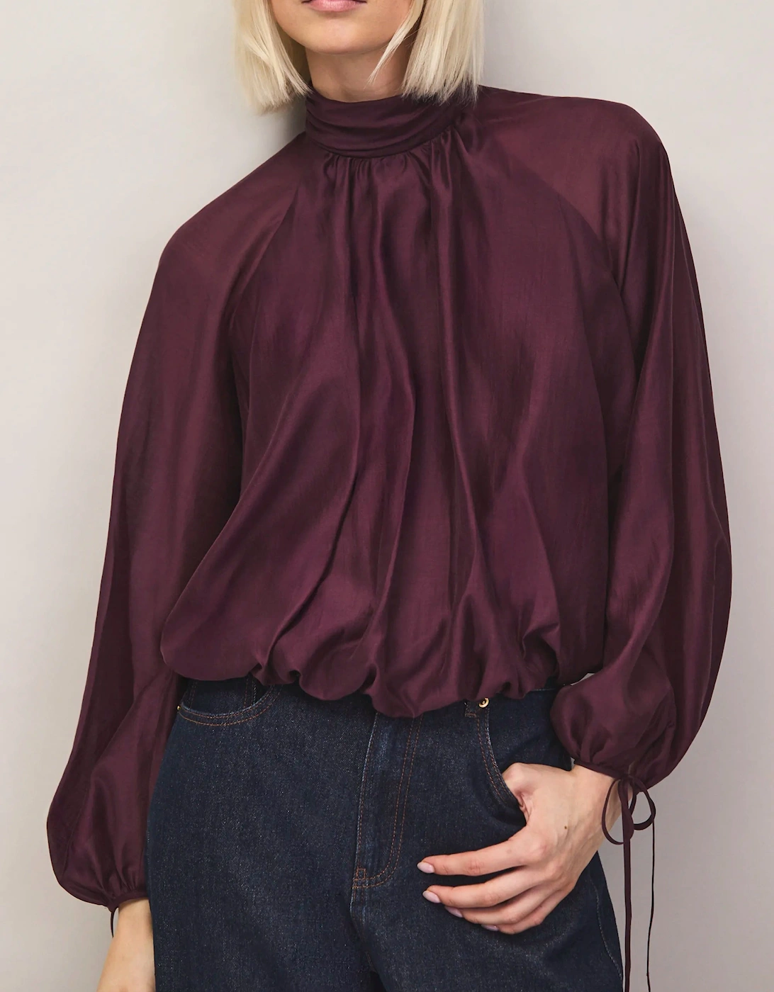 Burgundy Tie Sleeve Top